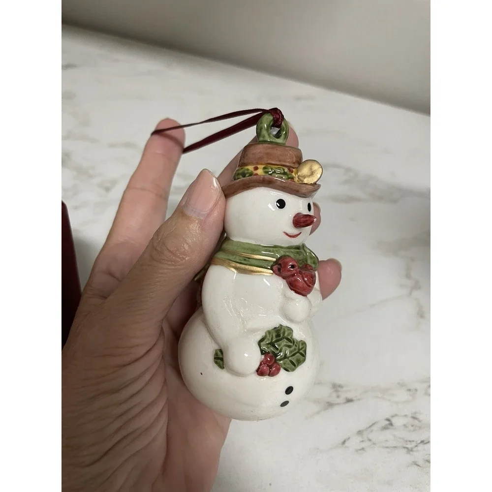 Villeroy & Boch‎ Snowman & Red Bird Hanging Christmas Ornament Basket of Apples